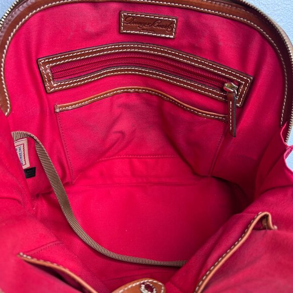 Dooney & Bourke Pebble Grain Zip Around Satchel Black / Cognac Brown Leather Bag - Picture 10 of 16